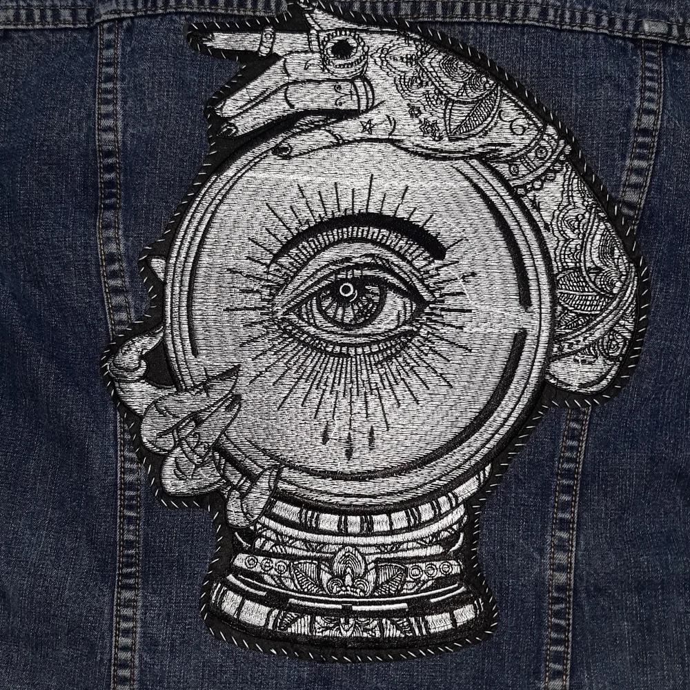 LAST 1! XXXL stunning huge crystal ball w tattooed hands IRON ON patch - Picture 4 of 12